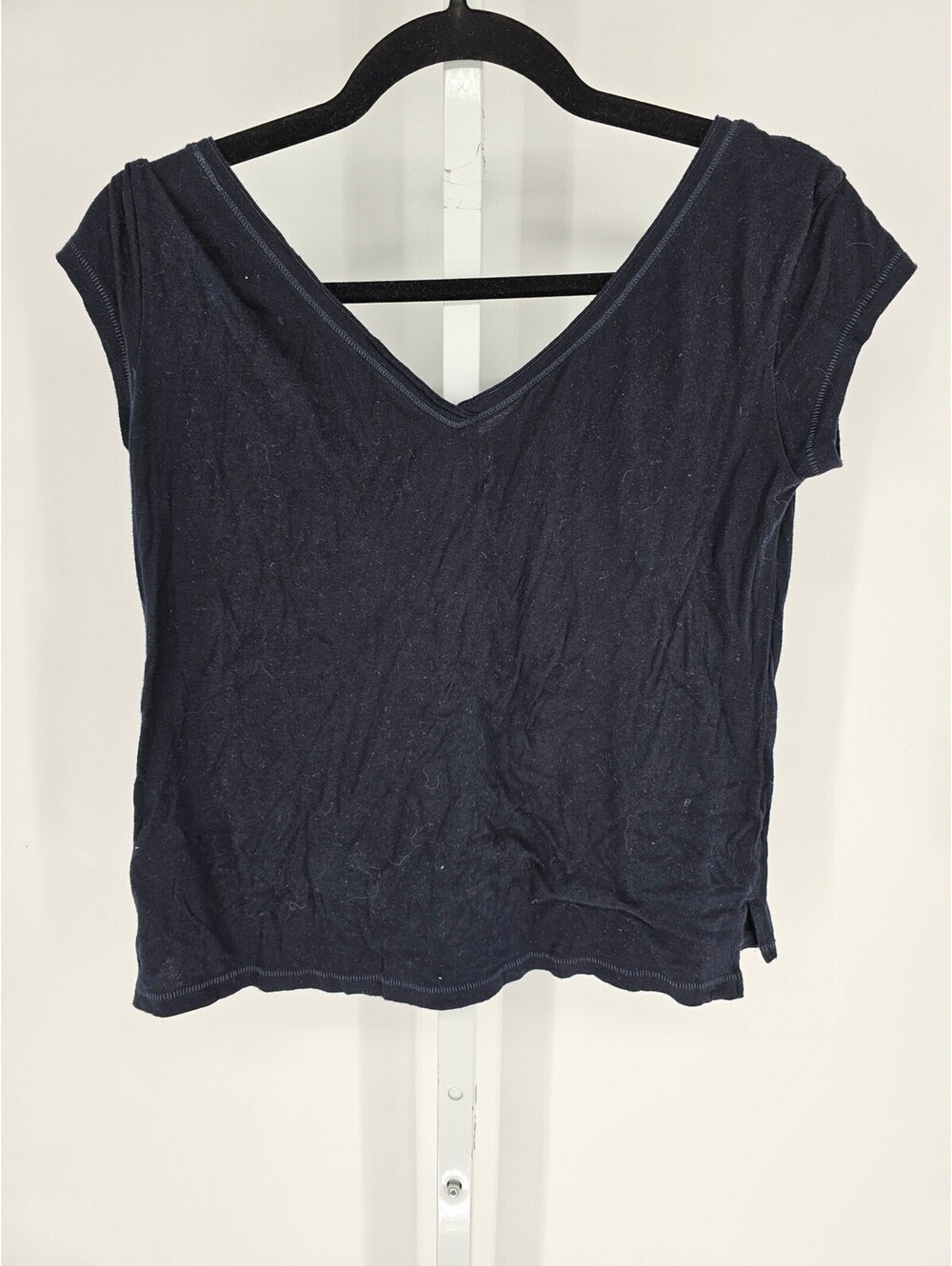 Vintage Y2K Hollister Womens Sz XS Short Sleeve V Neck T Shirt Navy Blue - Picture 4 of 4